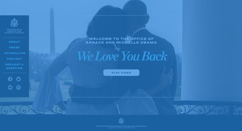 O site de Barack Obama e Michelle Obama